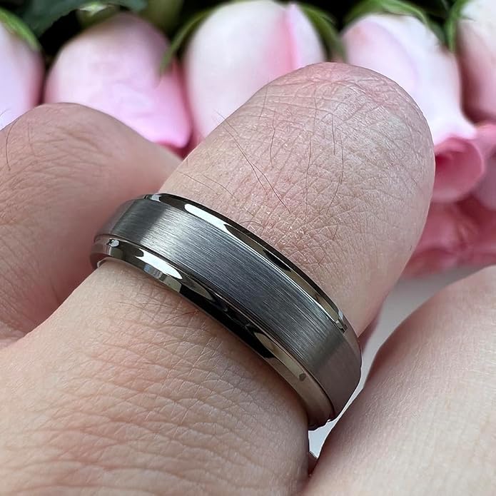 TUTISS 6mm 8mm Tungsten Rings for Men Women Fashion Engagement Wedding Bands Brushed Finish Stepped Beveled Edges Comfort Fit
