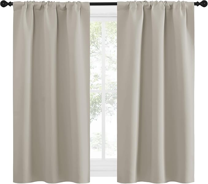 NICETOWN Blackout Curtains for Living Curtains, Room Darkening Window Curtain Panels, Easy-Care Solid Thermal Insulated Draperies/Drapes for Daughter Room (Natural, 2 Panels, 29 by 50)