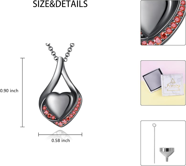 Cremation Jewelry 925 Sterling Silver Teardrop Urn Necklace for Ashes Heart Shape Memorial Keepsake Pendant for Human Ashes for Women Gift