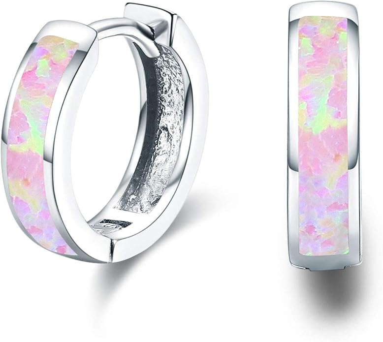 CUOKA MIRACLE 925 Sterling Silver Opal Hoop Earrings for Women - Opal Hinged Huggie Hoops, Hypoallergenic Small Hoop Earrings for Sensitive Ears, Dainty Everyday Jewelry Birthday Christmas Gift