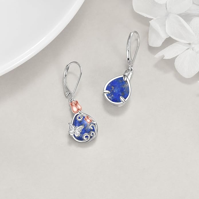 AOBOCO Teardrop Dangle Earrings for Women 925 Sterling Silver Moonstone Flower Filigree Leverback Jewelry Birthday