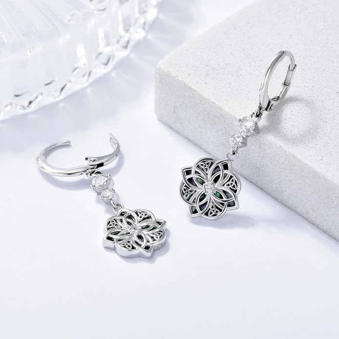 Celtic Knot Earrings 925 Sterling Silver Abalone Drop Dangle Celtic Earrings Gifts for Women