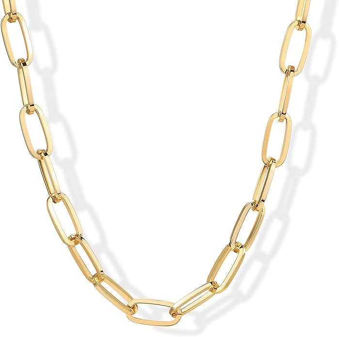 PAVOI 14K Gold Plated Chunky Chain Choker Necklaces for Women | Gold Statement Graduated Link Chain Necklace | Bold Oval Link Barbell Links Paperclip Chains