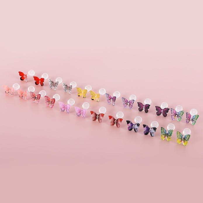 Plastic Post Stud Hoop Earrings for Sensitive Ears Multicolor Butterfly Flower Stud Earrings Set for Women