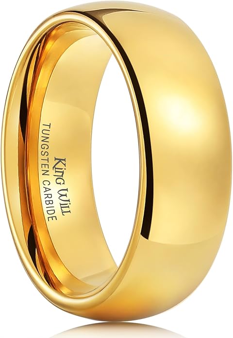 King Will Men's Women's Tungsten Carbide Ring 24k Gold Plated Rose Gold Plated Domed Polished Finish Wedding Band