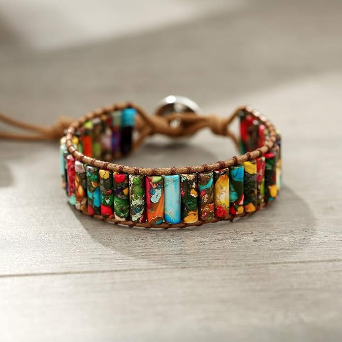 Plumiss Women Boho Handmade Natural Stone Crystal Leather Bead Wrap Bracelets Collection