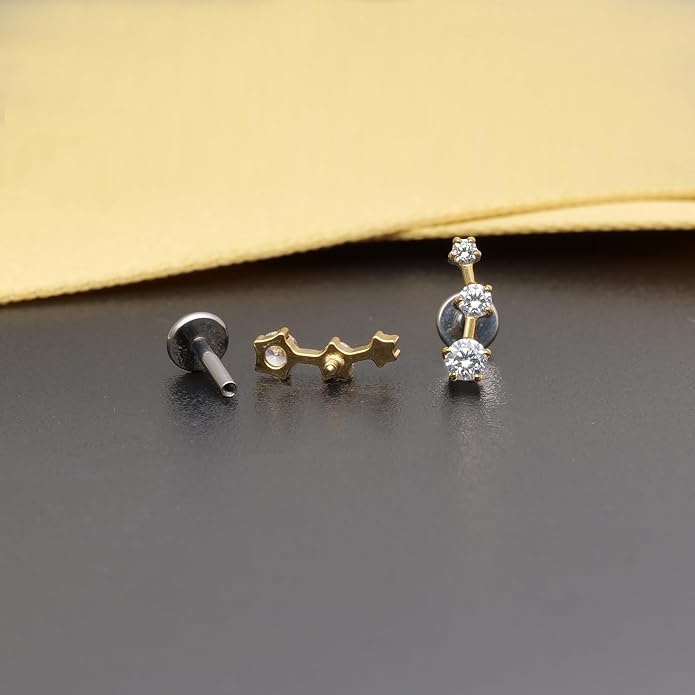 limerencia 18G Flat Back Internal Threaded Studs Climber Crawler F136 Titanium Earrings Hypoallergenic Cubic Zirconia Tragus Helix Conch Piercing Jewelry for Women (a pair)