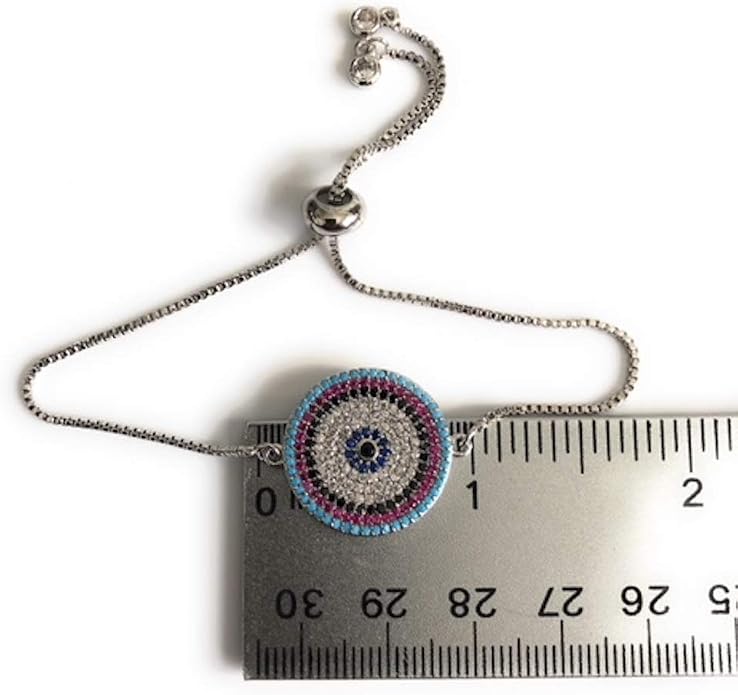SIFRIMANIA Evil Eye Adjustable Sliding Bead Shiny Bracelet Lucky Charms Jewelry for Women of All Ages