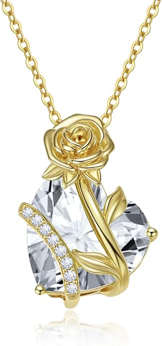 Anniversary Birthday Gifts for Women - Heart Birthstone Necklace: 925 Sterling Silver Rose/White/Yellow Gold Pendant Necklaces Gold Jewelry Gift for Wife Girlfriend Mom Daughter Grandma