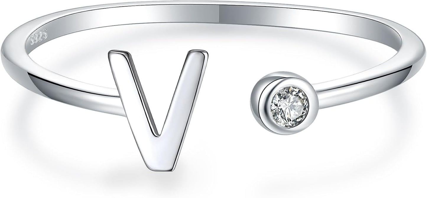 925 Sterling Silver Initial Letter Birthstone Rings for Women Adjustable 1-12 Month Birthstone Alphabet Stacking Ring for Teens Girls Stackable Birthstone Rings Birthday Jewelry Gift for Daughter Mom