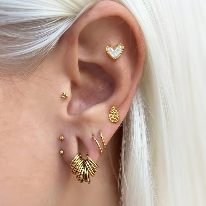 Casvort 3 PCS ASTM F136 Titanium 16G/18G Moth Bird Snail Flower Heart Spiral Threadless Flatback Piercing Stud for Nose, Labret, Tragus, Helix, Conch with 6mm 7mm and 8mm Post- Cartilage Earring Body Piercing Jewelry