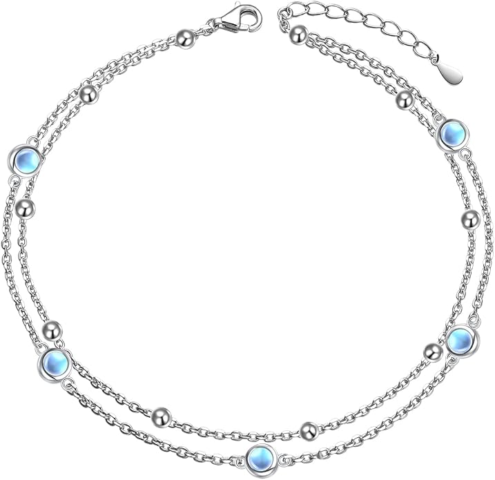 Flyow Anklet for Women S925 Sterling Silver Adjustable Foot Beaded Heart Charm Ankle Bracelet Anklets Jewelry