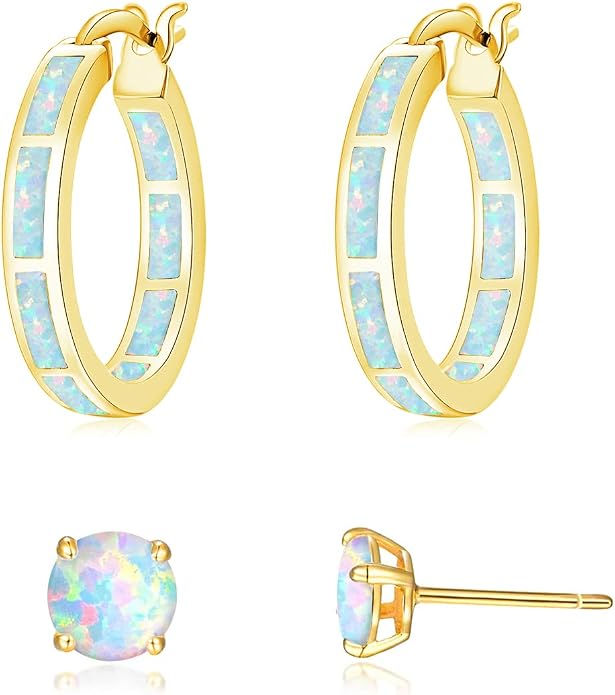 CiNily Sterling Silver/Rose Gold/Yellow Gold Plated Hoop Earrings 20mm,Multicolor Opal Small Hoop Earrings for Women Girls Hypoallergenic Jewelry for Sensitive Ears Gemstone Earrings
