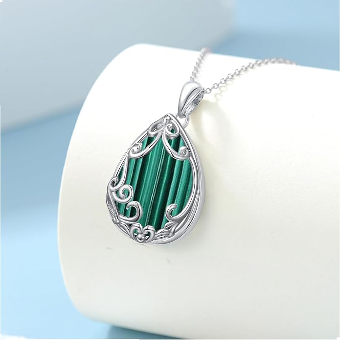 HPQQ Teardrop Necklace 925 Sterling Silver Filigree Gemstone Pendant Necklace Fine Jewelry Birthday Mother's Day Gifts for Women Her Mom