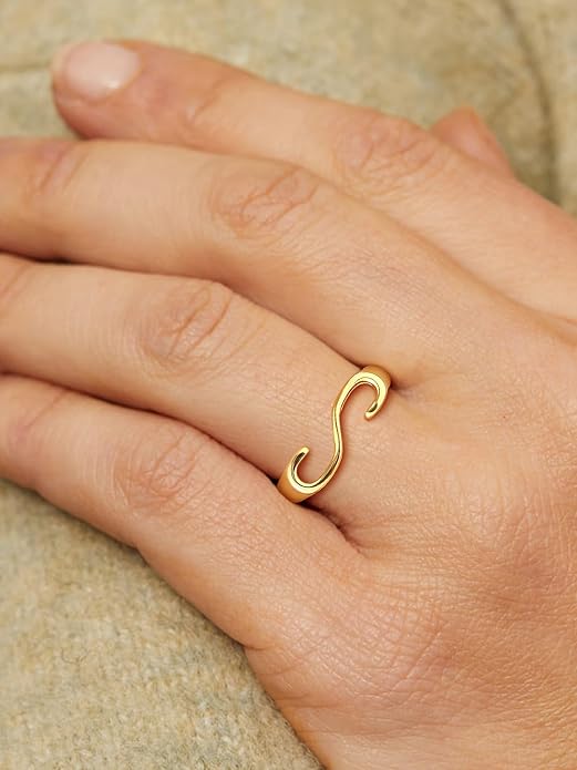 SILVERCUTE 925 Sterling Silver Initial Rings for Women,Adjustable Capital Letter Ring Hypoallergenic,Minimalist 925 Silver Rings for Mother Daughter