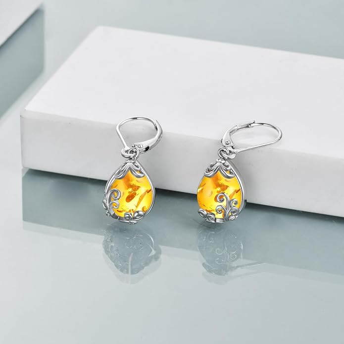 POPLYKE Celtic Filigree Teardrop Drop Dangle Earrings Sterling Silver Leverback Earrings Jewelry for Women