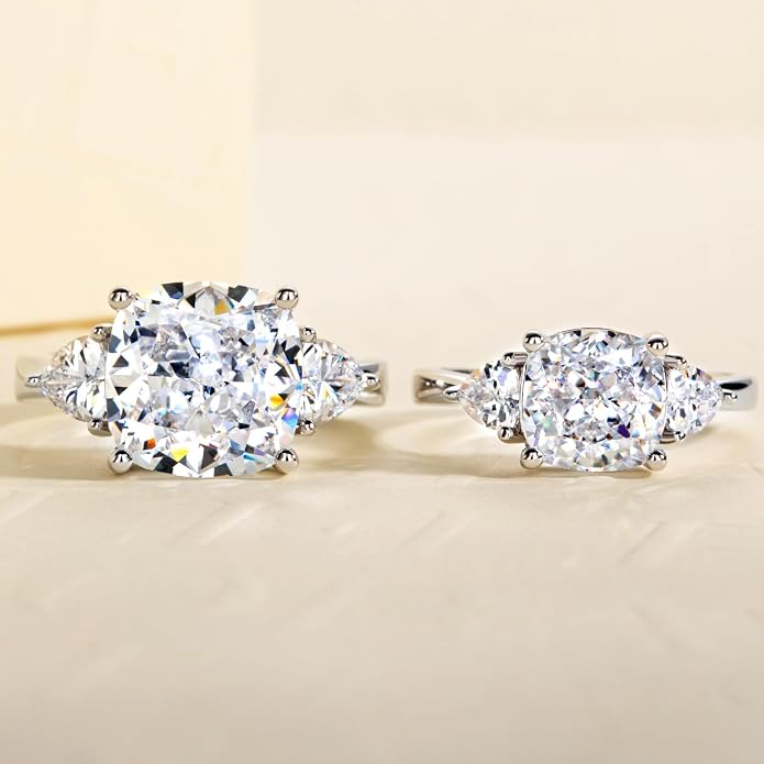 3ct-7ct Cubic Zirconia 3 Stones Engagement Rings 5A Grade Simulated Diamond Cushion Cut/Emerald Cut/Asscher Cut/Heart Cut CZ Anniversary Promise Wedding Rings for Women