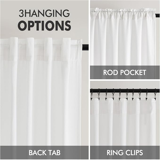 MIULEE Non-See-Through Privacy Linen Curtains 52W x 96L Inch Pure White | 2 Panels, Light Filtering, Semi Sheer Window Curtains, Farmhouse Textured, Back Tab Drapes for Bedroom Living Room