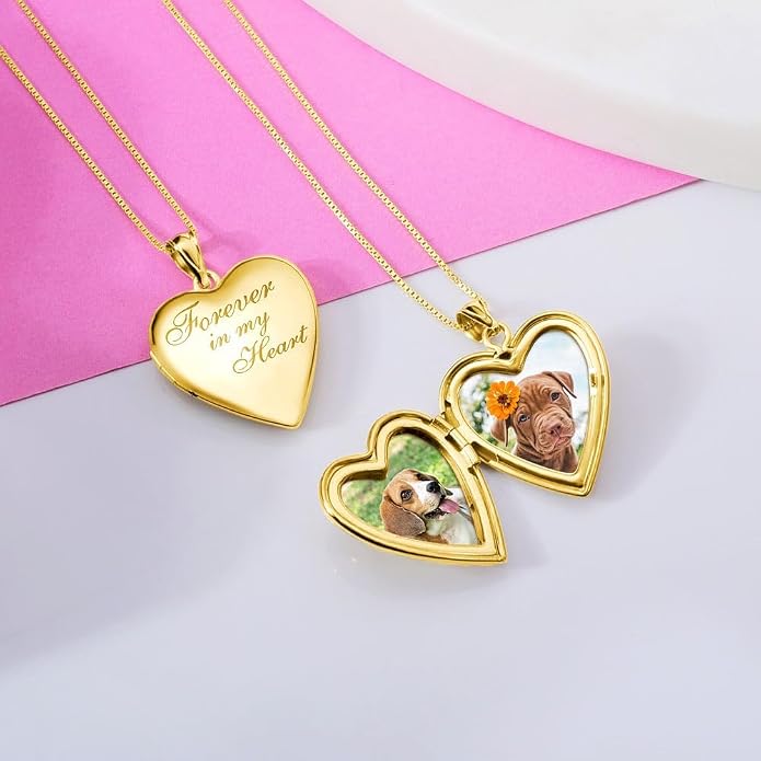 PicturesOnGold.com Forever In My Heart Locket Necklace for Women That Hold Pictures in Silver or Yellow Gold.