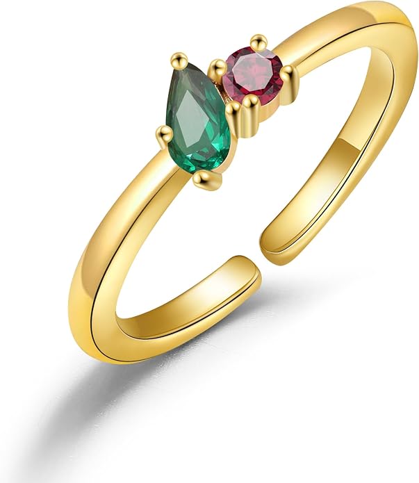 JSJOY Birthstone Rings for Women Dainty Emerald Blue Ring Birthday Gifts for Mom Her Gemstones CZ Ring for Teens Gold Rings That Don't Tarnish Adjustable Ring Jewelry Gifts