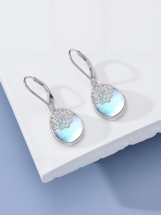 Dorunmo Moonstone Dangle Drop Earrings s925 Sterling Silver Leverback Earrings Filigree Moonstone Jewelry Birthday Gifts for Women