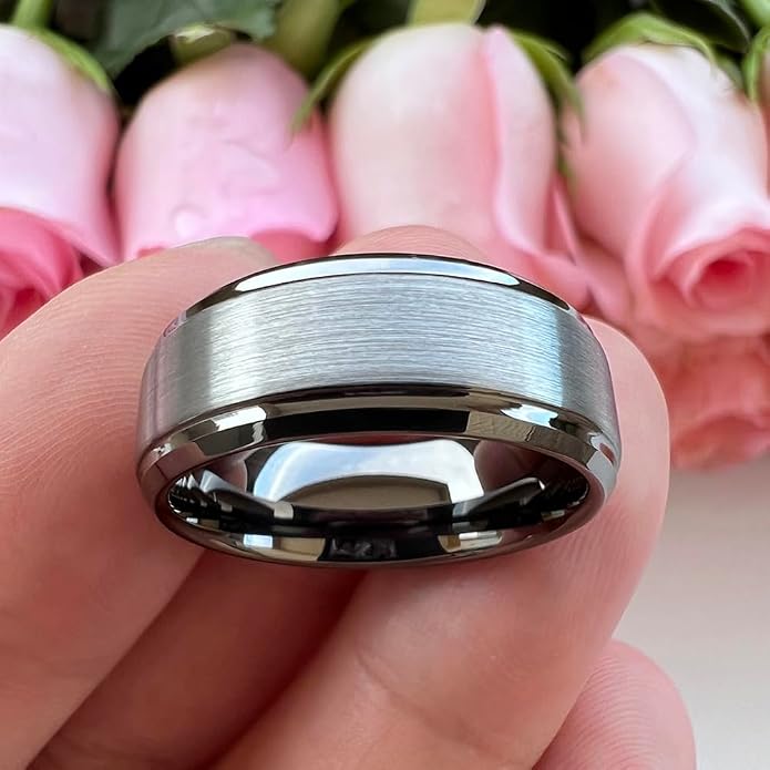 TUTISS 6mm 8mm Tungsten Rings for Men Women Fashion Engagement Wedding Bands Brushed Finish Stepped Beveled Edges Comfort Fit