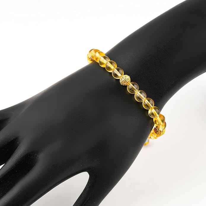 AAA Grade Natural Gemstone Beaded Bracelet, 14K Gold Plated with Evil Charm, Wicca & Reiki Healing Crystals, Handmade Bohemian Jewelry, Christmas Gift for Women (7+1inch)
