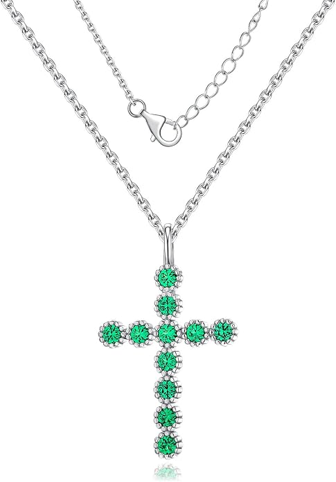 Sterling Silver Cross Necklace for Women Birthstone Religious Jewelry