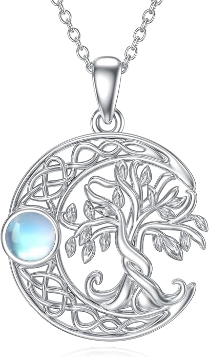 WINNICACA Tree of Life Necklace for Women Sterling Silver Crescent Moon Tree Moonstone Pendant Family Necklace for Mother Daughter Sister Gifts ﻿