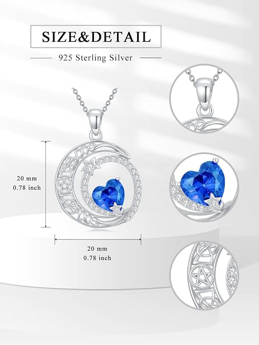Dorunmo Heart Birthstone Necklace for Women 925 Sterling Silver Moon and Star Pendant Birthday Jewelry Gifts for Wife Her Daughter Mom