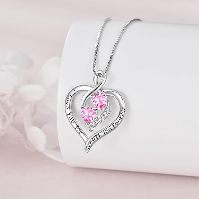 Hancock Forever Love Heart Birthstone Necklaces for Women 925 Sterling Silver Women Pendant Necklace, Mother’s Day Birthday Anniversary Jewelry Gift for Woman Mother Mom Wife Her