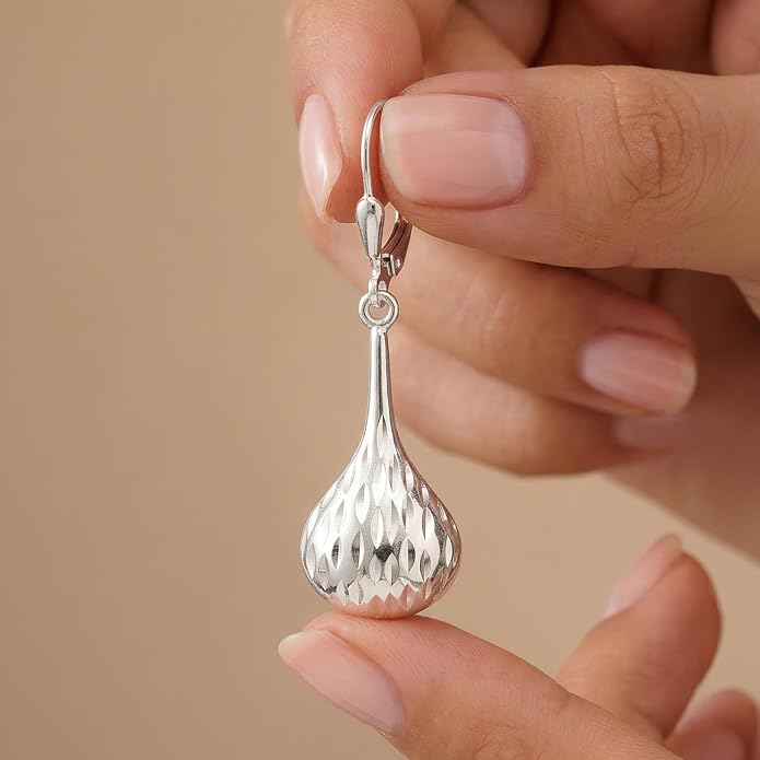 LeCalla 925 Sterling Silver Leverback Drop Earrings Lightweight Bohemia Teardrop Drop Dangle Earring for Women
