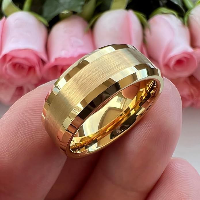 TUTISS 6mm 8mm Silver/Black/Gunmetal/Gold Tungsten Rings for Men Women Fashion Jewelry Engagement Wedding Bands Matte Polished Shiny Beveled Edges Comfort Fit
