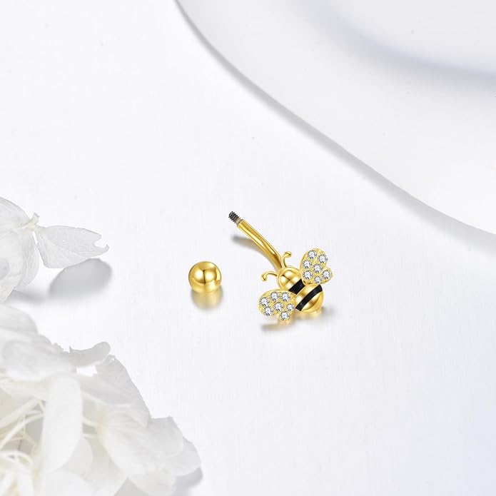 Sunflower Daisy Belly Button Ring Dangle Hoop 925 Sterling Silver Hypoallergenic Belly Button Piercing Body Navel Rings Sexy Belly Button Jewelry Gifts for Women (14G)