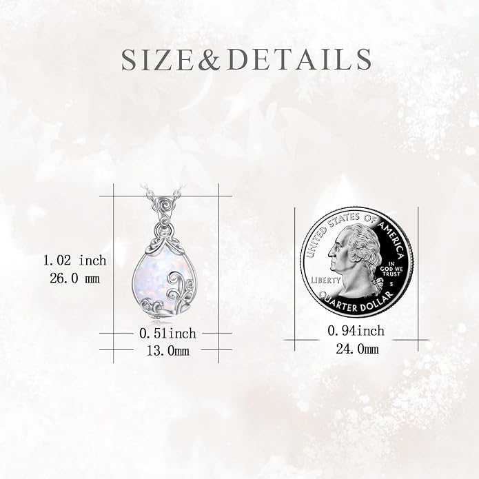 POPLYKE Sterling Silver Gemstone Teardrop Pendant Necklace Crystal Jewelry for Women