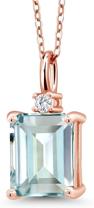 Gem Stone King 925 Sterling Silver Gemstone Birthstone Pendant Necklace for Women | Emerald Cut 10X8MM and Round 2MM | With 18 Inch Chain | Fine Jewelry for Her Mom Wife