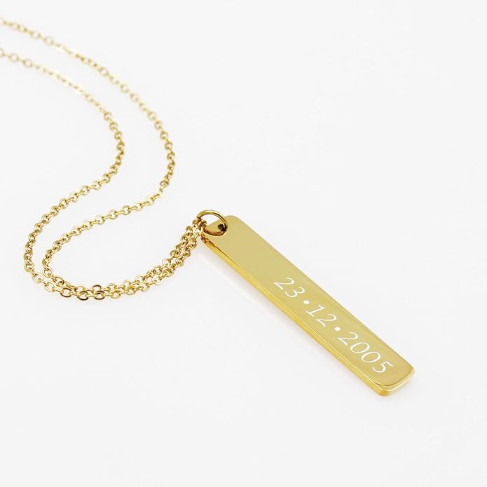 Personalized Engraved Coordinate Vertical Bar Stainless Steel Necklace Engraved Message Baby Name Pendant Keepsake Necklace Memorial Mother Gift