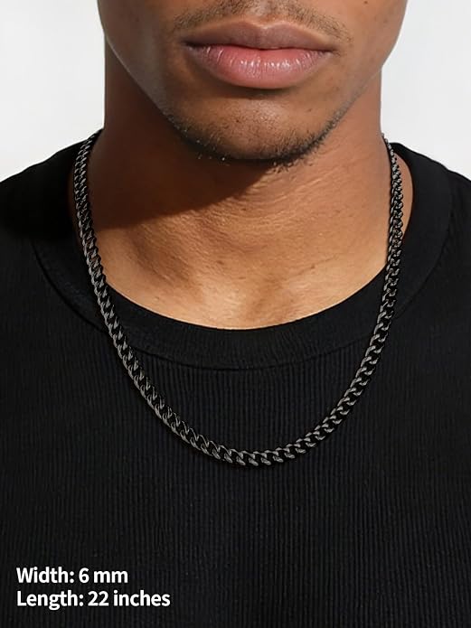 U7 Cuban Link Chain Necklace, Stainless Steel/Black/Gold Plated Chunky Curb Chain Necklace for Men Women, 14-30 Inches, 3/6/9/12 mm Width