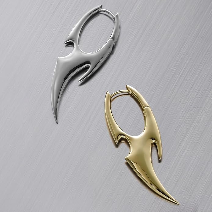 PUNKYOUTH Sharp Line Fluid Curve Earrings 18G 1mm Piercing Jewelry Edgy Minimalist Modern Claw Spike Huggie Hoop Dangle Drop For Women Men Polished Statement Everyday Wear Fashion Accessories