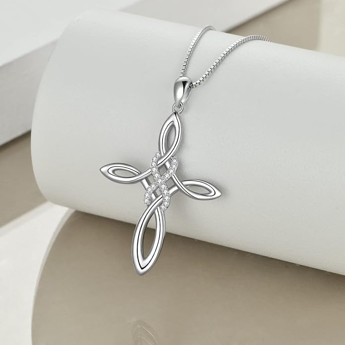 LUHE Celtic Knot Cross Necklace Sterling Silver Birthstone Polished Religious Infinity Celtics Jewelry Gifts for Women