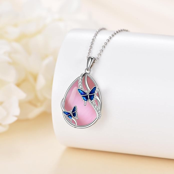 KQF Dragonfly/Butterlfy/Cat/Jellyfish/Bunny/Axolotl/Bee/Mermaid/Hummingbird/Elephant Necklace for Women Sterling Silver Moonstone Pendant Necklace Dragonfly Jewelry Gifts for Women