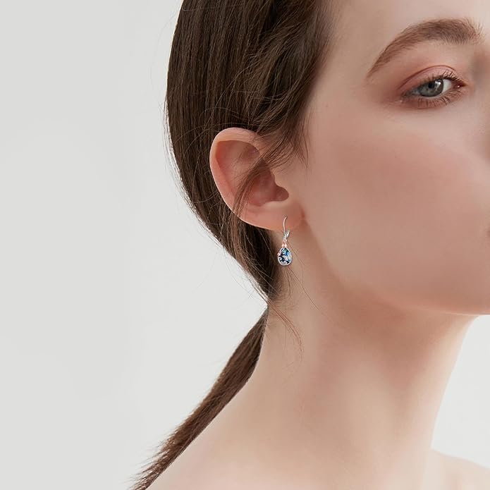 AOBOCO Teardrop Dangle Earrings for Women 925 Sterling Silver Moonstone Flower Filigree Leverback Jewelry Birthday