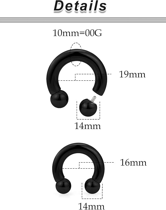 20G-00G Septum Rings Ear Gauges Earrings Stretching Kit 316L Surgical Steel Horseshoe Septum Pa Piercing Jewelry for Women 10mm 12mm 14mm 16mm