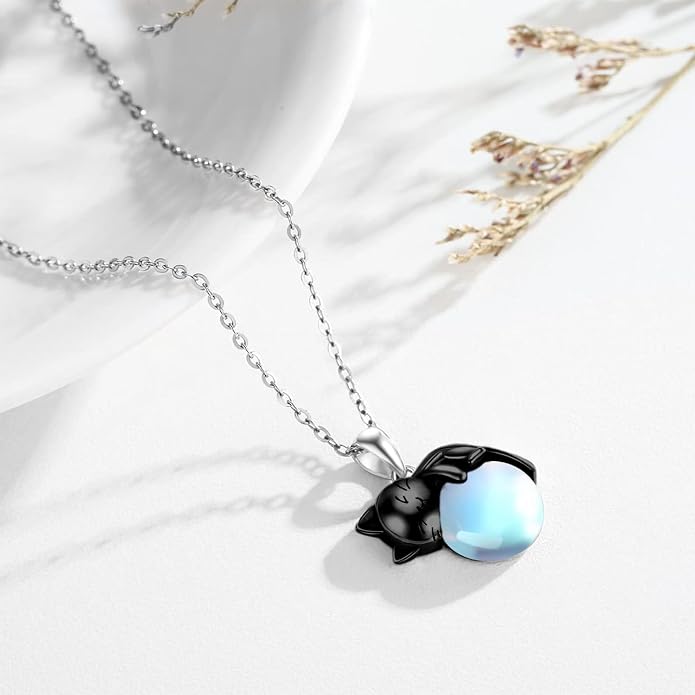 Cat Necklace Sterling Silver Cat Zircon Pendant Gothic Jewelry for Women Animal Lovers Gifts