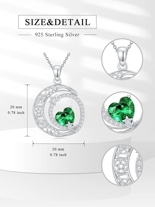 Dorunmo Heart Birthstone Necklace for Women 925 Sterling Silver Moon and Star Pendant Birthday Jewelry Gifts for Wife Her Daughter Mom
