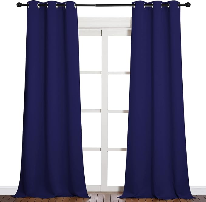 NICETOWN Window Drapes Long Curtains - Living Room Panels Grommet Top Window Treatment for Hall & Guest Room (Navy Blue, 42 inches Wide x 90 inches Long, 2 Pieces)