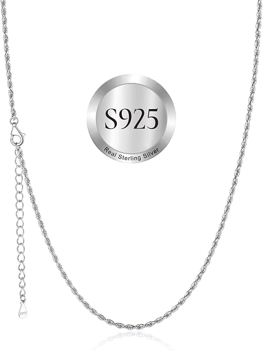 SILVERCUTE 925 Sterling Silver Necklace for Women,1mm/1.3mm/1.5mm/1.6mm Thin Silver Cable Chain/Box Chain/Rope Chain Necklace with Extension Chain,18/20/22/24/26/28/30 Inch