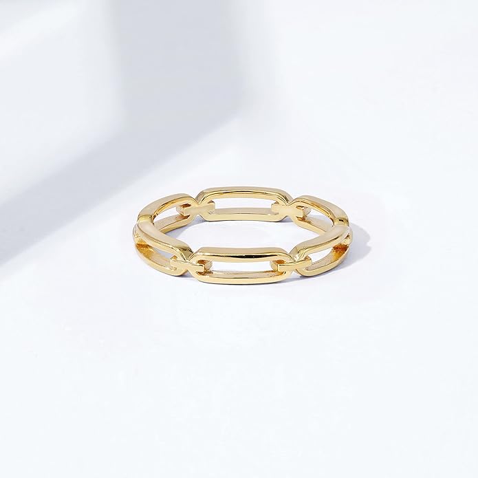 Amazon Essentials 14K Gold or Rhodium Plated Sterling Silver Chain Link Band Ring