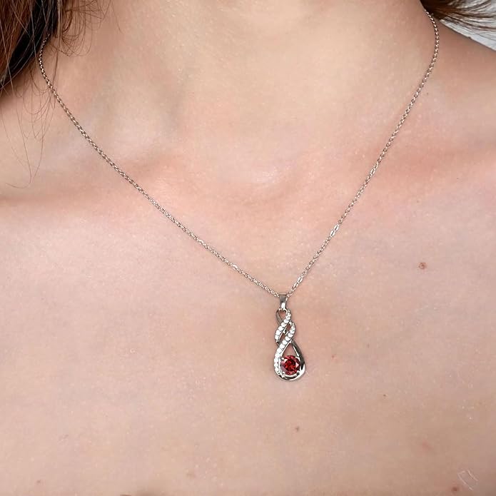 Birthstone Necklaces for Women 925 Sterling Silver Infinity Pendant Created Gemstone Jewelry for Her, 16"+2"