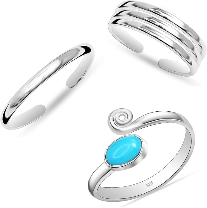 LeCalla 925 Sterling Silver Open Toe Rings Set for Women Adjustable Minimalist Toe Rings Summer Beach Foot Jewelry